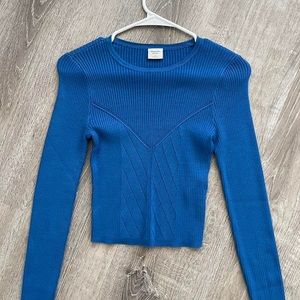 Abercrombie and Fitch Blue Long Sleeve Crop Corset Ribbed Sweater Top